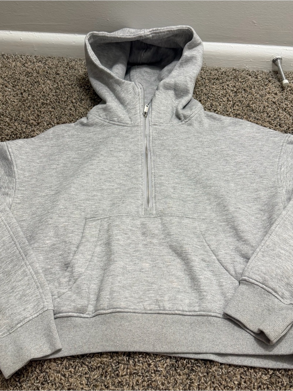 Zeagoo Light Gray Cropped Quarter Zip Pullover Hoodie